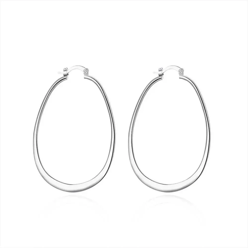 Stunning .925 Sterling Silver Large 2.7 Inches Oval Hoop Earrings Hypoallergenic - Picture 5 of 6